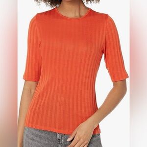 Vince Orange Ribbed Short-Sleeve Knit Top